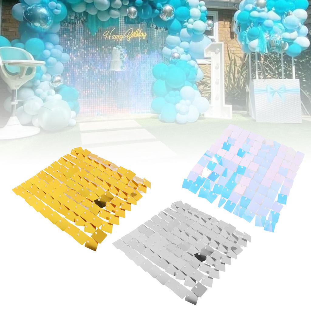 8PCS Square Sequin Wall Panels Glitter Backdrop for Birthday Wedding Party Decoration 30x30cm Sparkle Panel Set with Zip Ties