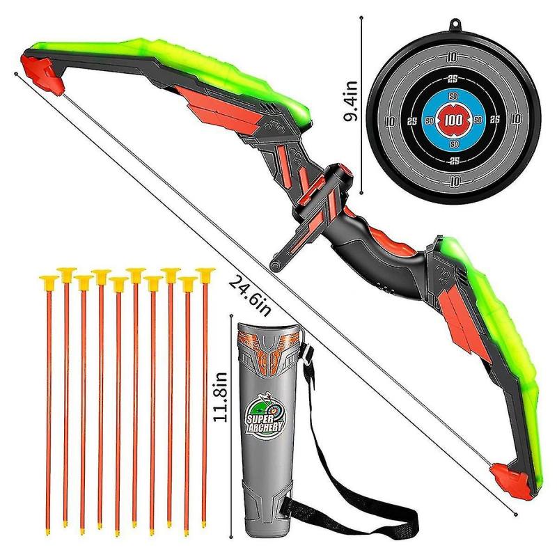 Interactive LED Bow & Arrow Toy - 70cm Bow, 13 Suction Arrows, Quiver