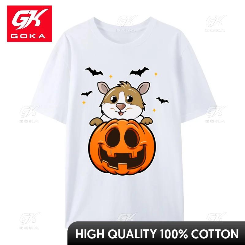 Funny Halloween Guinea Pig Lovers Pumpkin Girls Unisex 2024 New Fashion Geek Tops Shirt Cotton Tshirts Printed On