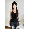 Designed Retro Swing Collar Small Embellishments Waist Slim Halterneck Camisole for Women