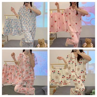 3 Pieces of Pajamas for Women Summer New Style Short Sleeve Lapel Trousers Tops Loose Kawaii Clothes Home Clothes