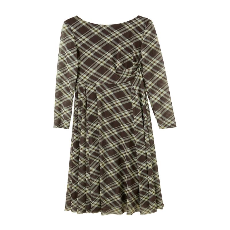 Sancai 2026 Spring Plaid Mesh Two-Way A-Line Maxi Dress XL