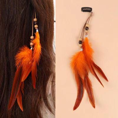 Bohemian Ethnic Feather Hair Clip with Tassel for Seaside Photoshoots