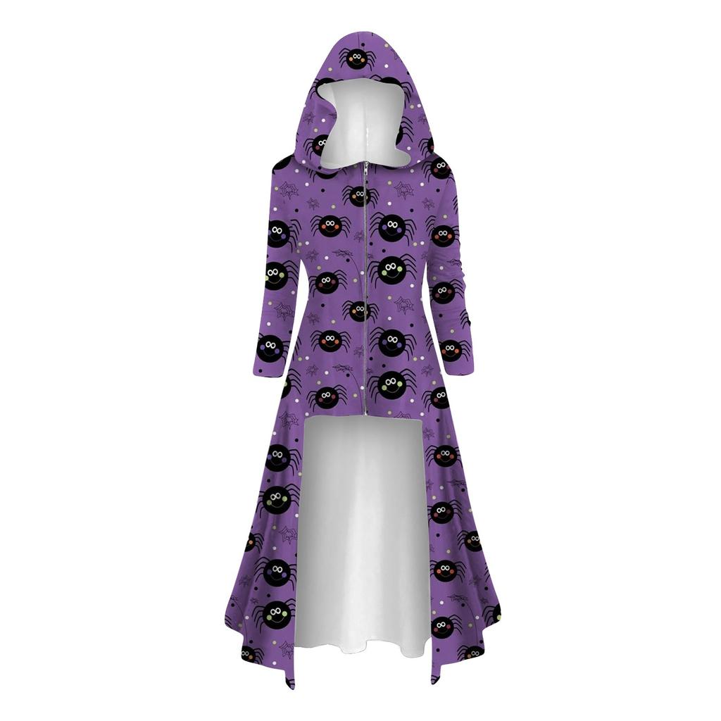 Mode Damen Tops Halloween Langarm Lange Kapuze Vintage Reißverschluss Cape Lose Kleider