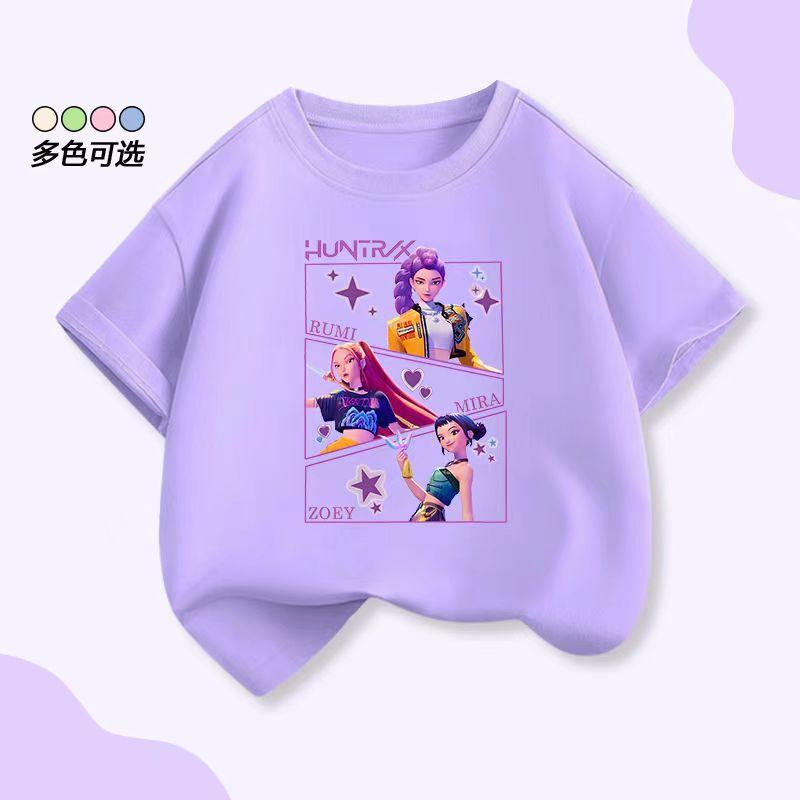 Fashion Cartoon Printed T-shirt Casual Simple Top Versatile T-Shirts Girls 160 фиолетовый