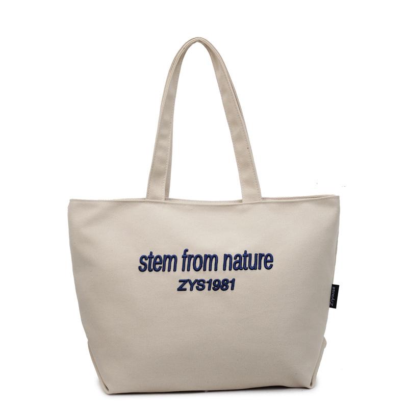 Cotton Canvas Tote Large Capacity Advanced Texture Fashion Hundred Bags - Korean Solid Color with Shopping Bag Environmental Natural Canvas Bag