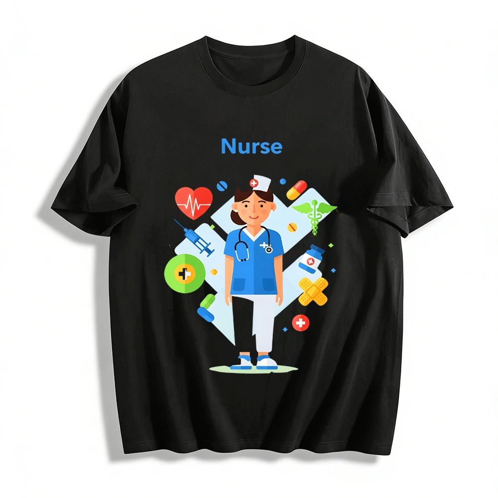 Nurse Themed Printed Casual T-Shirt Medical Element Daily Top Pure cotton T-shirt XXS