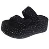 the new thick-bottomed rhinestone one-word flat-bottomed fashionable outer wear versatile slippers for women and height-increasing slippers for women