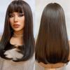 Cover Bangs Gradient Gray Long Silk Wigs High Temperature Chemical Fiber Wig Head Straight Hair