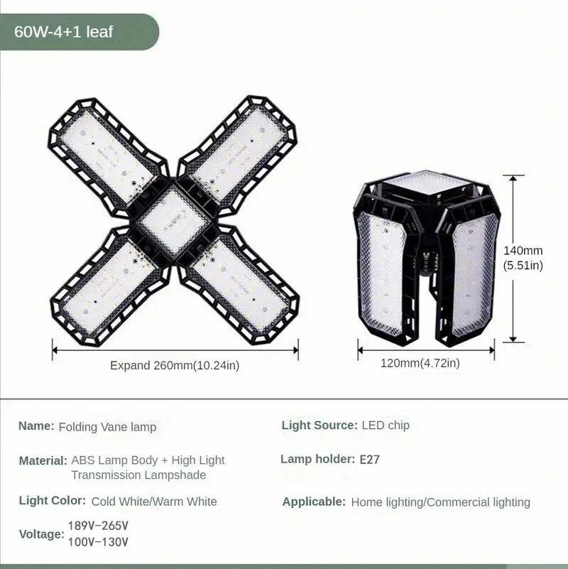LED Garage Light Bulbs, 40W 60W 80W10000LM Super Bright Garage Lighting LED Shop Light With Adjustable Panels, E27 Screw Socket