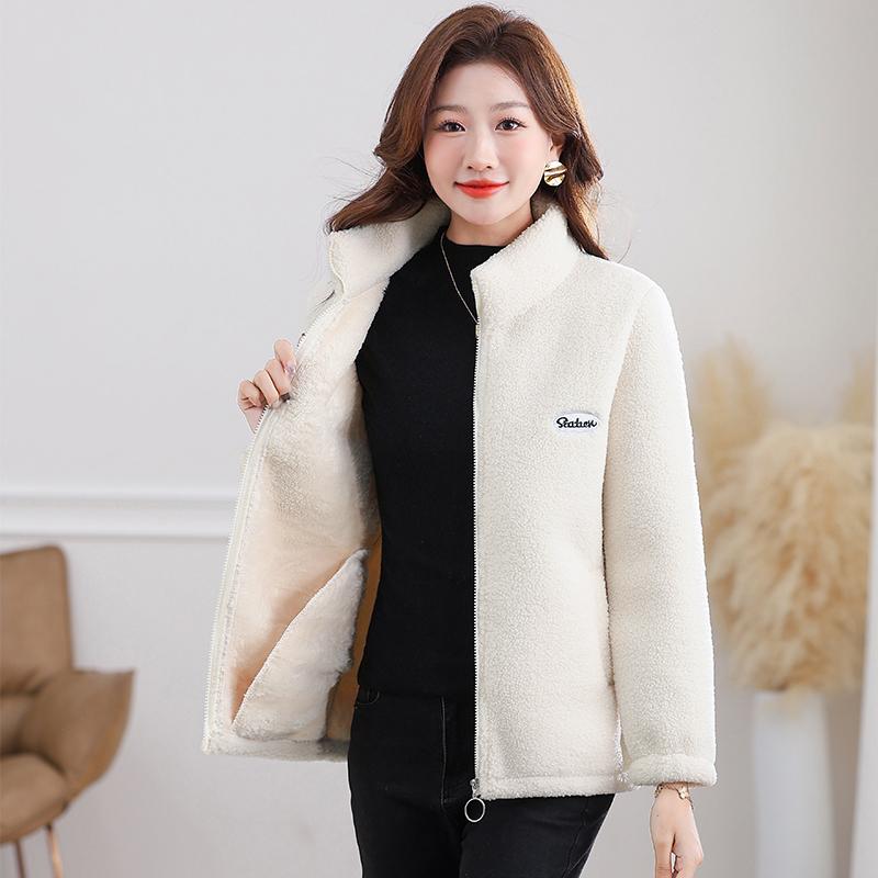 Women s Fleece Jacket, Women s Standing Collar with Thick Fleece, Warm Jacket, Winter Top L бежевый