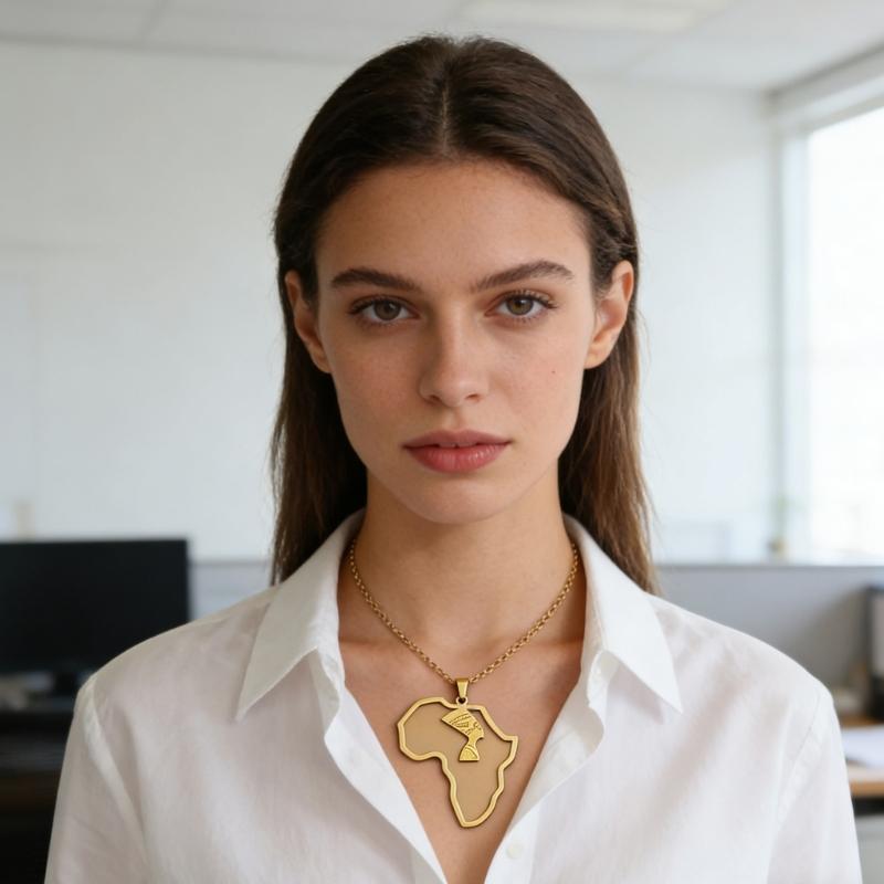 Trendy Unisex Neck Chain Necklace With Detailed Egypt Queen And Africa Map Design Fashionable African Themed Jewelry