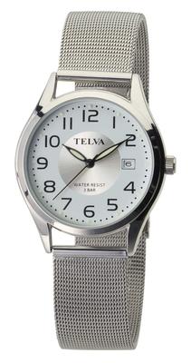 CREPHA Analoge Edelstahl Herrenuhr mit Datum, Dünn, Armband, Zifferblatt, Widerstandsfähig, Silber, TE-AM186-WTS