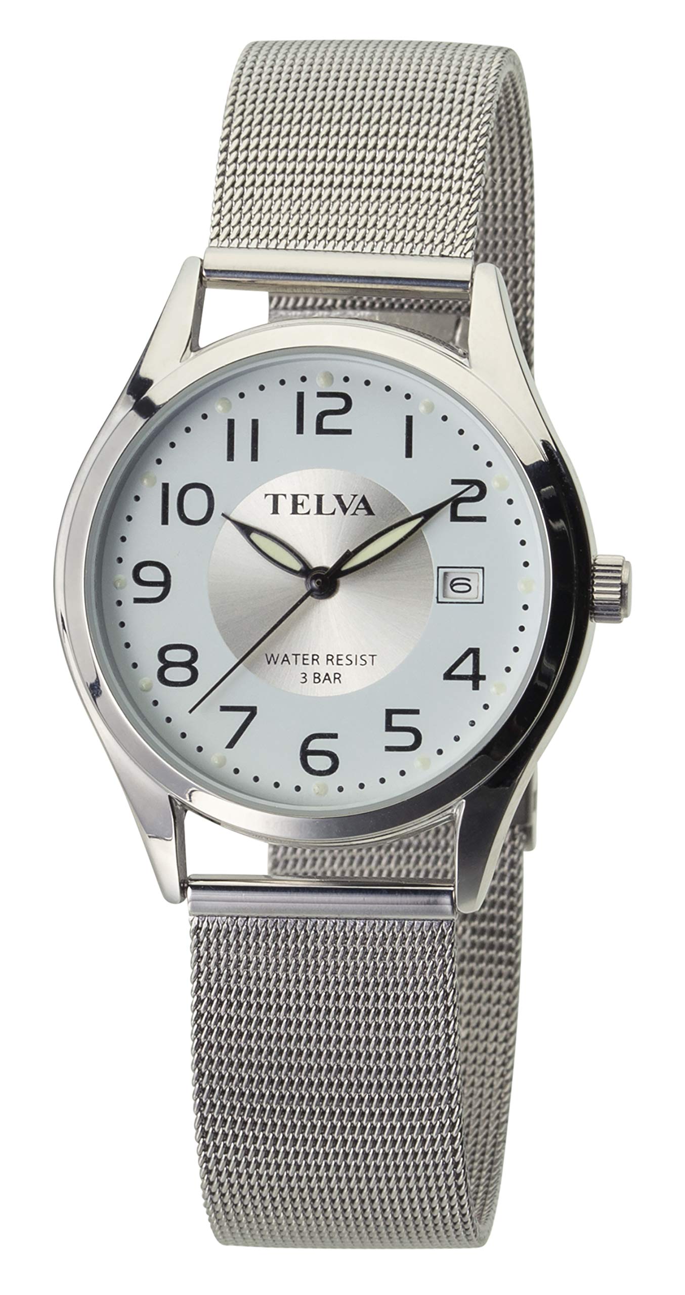 

CREPHA Analog Stainless Steel Date Water Men s Watch, Thin, Strap, Display, Resistant, Silver, TE-AM186-WTS