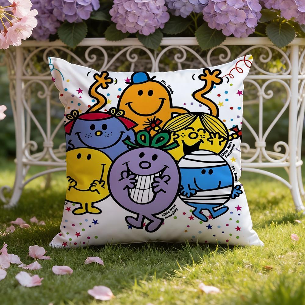 Cartoon Mr. Men and L-Little Miss Cushion Cover Home & Car Dual-Scene Pillow Cover: Reversible for Premium Comfort