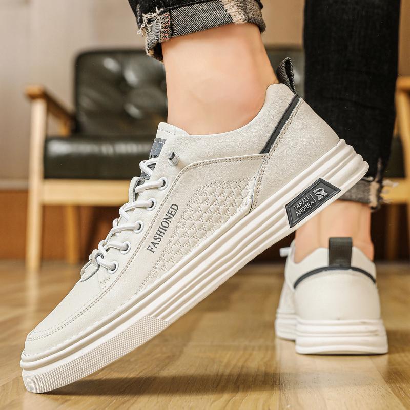 Fashion Summer PU Leather White Shoes Breathable Outdoor Sneakers Men Shoes Handmade Leather Shoes Casual Shoe Walking Shoes Men