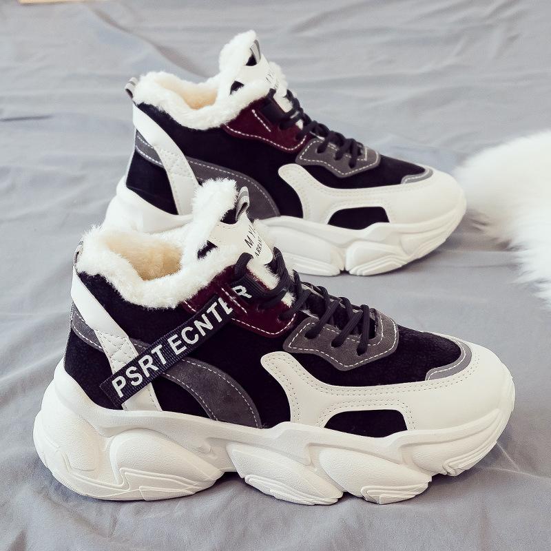 

Флисовые утепленные теплые высокие хлопковые ботинки для женской зимы, новые универсальные маленькие белые спортивные зимние модели 37