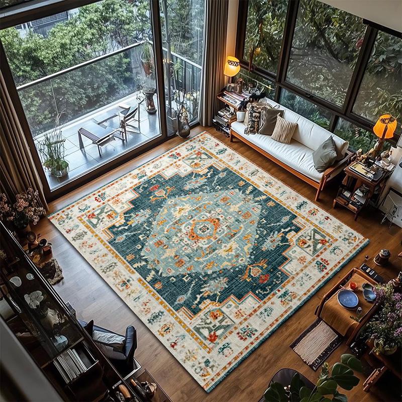 RAKKS Soft Velvet Vintage Moroccan Style Area Rug Non-Slip Indoor Outdoor Carpet for Living Room Bedroom Beside Sofa Home Decor