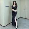 Elegantes V-Ausschnitt Abendkleid mit Schlitz - Figurbetonter Langer Rock