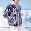 Anta Lifestyle Series Letter Logo All Over Print Sports Warm Stand Collar Down Jacket Women Outerwear Spring-Blue 162148909-2