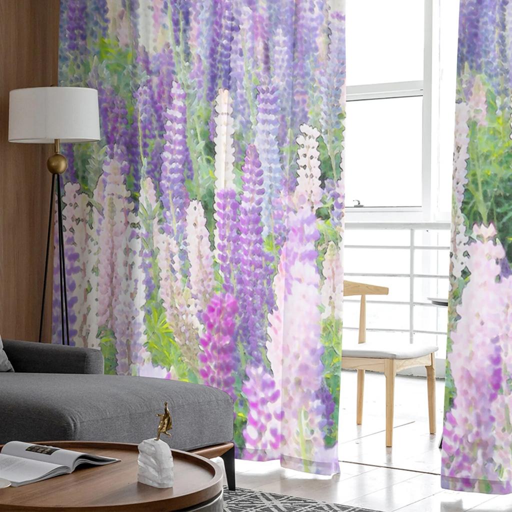 Floral Pattern Watercolor Lavender Tulle Curtains for Living Room Kitchen Bedroom Sheer Tulle for Cafe Hotel Modern Home Decor
