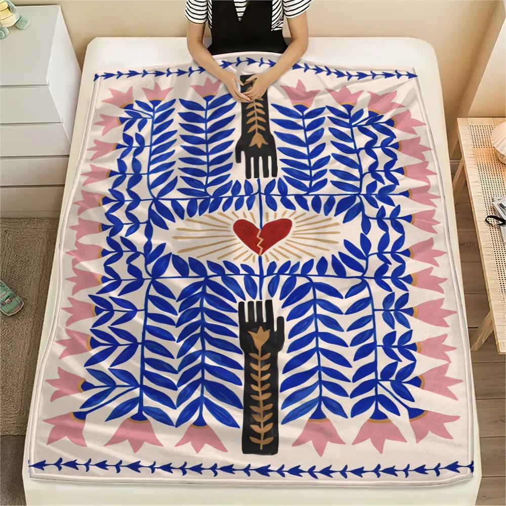1Pc Abstract Art Print Flannel Blanket, High quality Comfortable for All Seasons, Home Decor, Warmth and Comfort, Perfect for Christmas Gifts