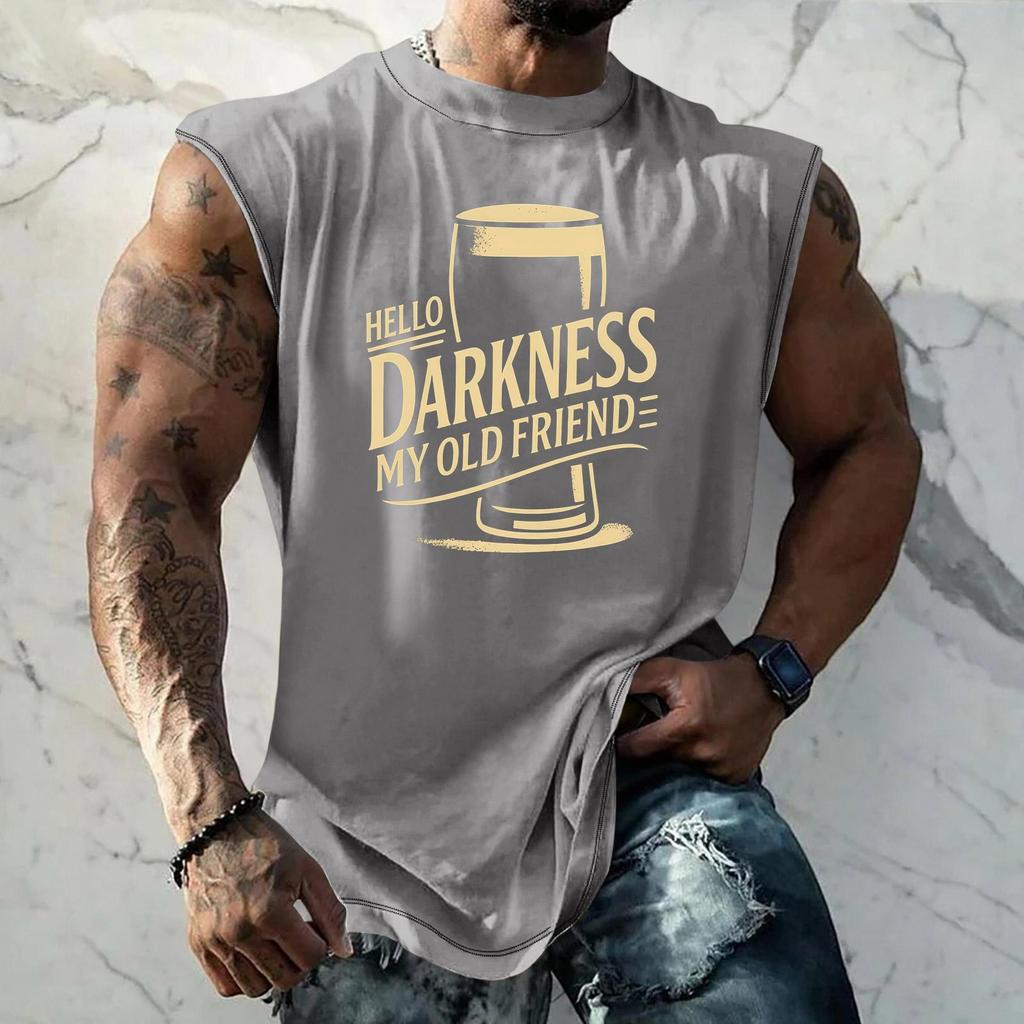Men's Sleeveless Muscle Tank Top with Beer Themed Graphic Print Vintage Style Casual Summer Vest for Outdoor Activities