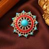 1Pc New Ethnic Style Imitation Turquoise Hollow Geometric Brooch Female Simple Summer Anti-light Pin Buckle Shawl Jacket Accessories