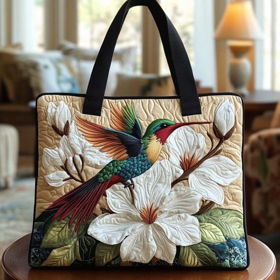 Quilted Tote Bag Women Vintage Shoulder Bag Flowers Animals Handbag Floral Purse for Commuting Party Daily Errands