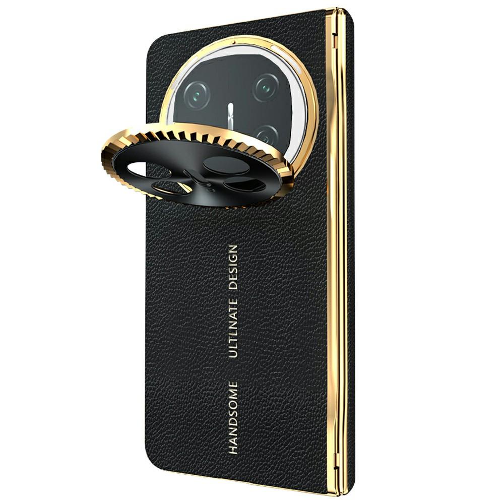 

For Huawei Mate X5 Magnetic Case PU+PC Phone Cover Built In Screen Protector with Lens Kickstand Black