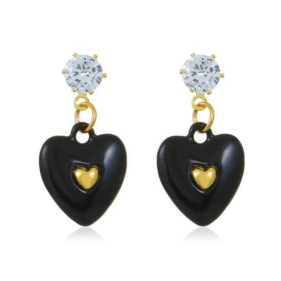 

1 пара женских серег в форме сердца с кубическим цирконием, ювелирные изделия, капающее масло, яркие цветные висячие серьги чёрный