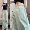 Calças Cargo Casuais Estilo Coreano Feminino Hip Hop Y2k Vintage Streetwear Sólidas Cintura Alta Soltas Calças de Moletom Verão