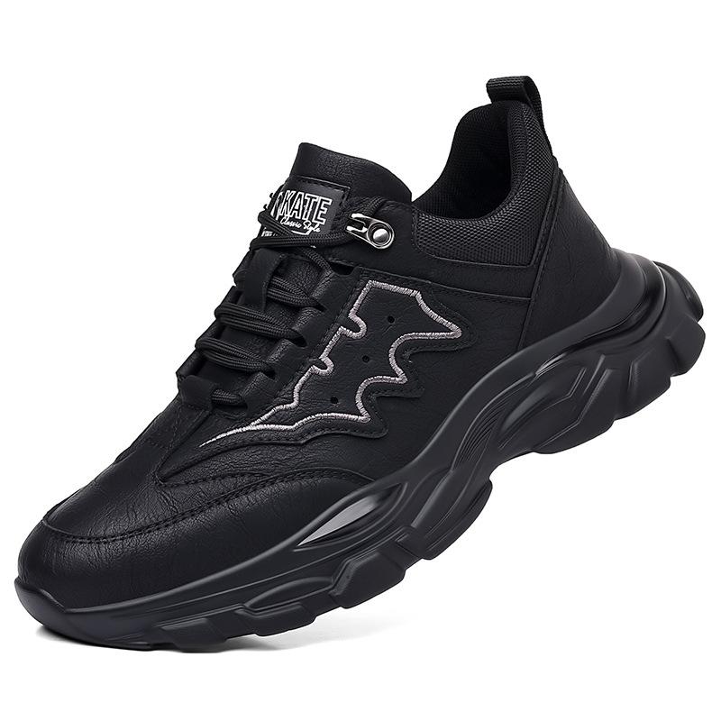 Youth Men's Shoes Autumn Casual Leather Shoes Men's Soft-soled Versatile Trendy Sports Shoes Soft Leather Korean Version Trendy Shoes Black