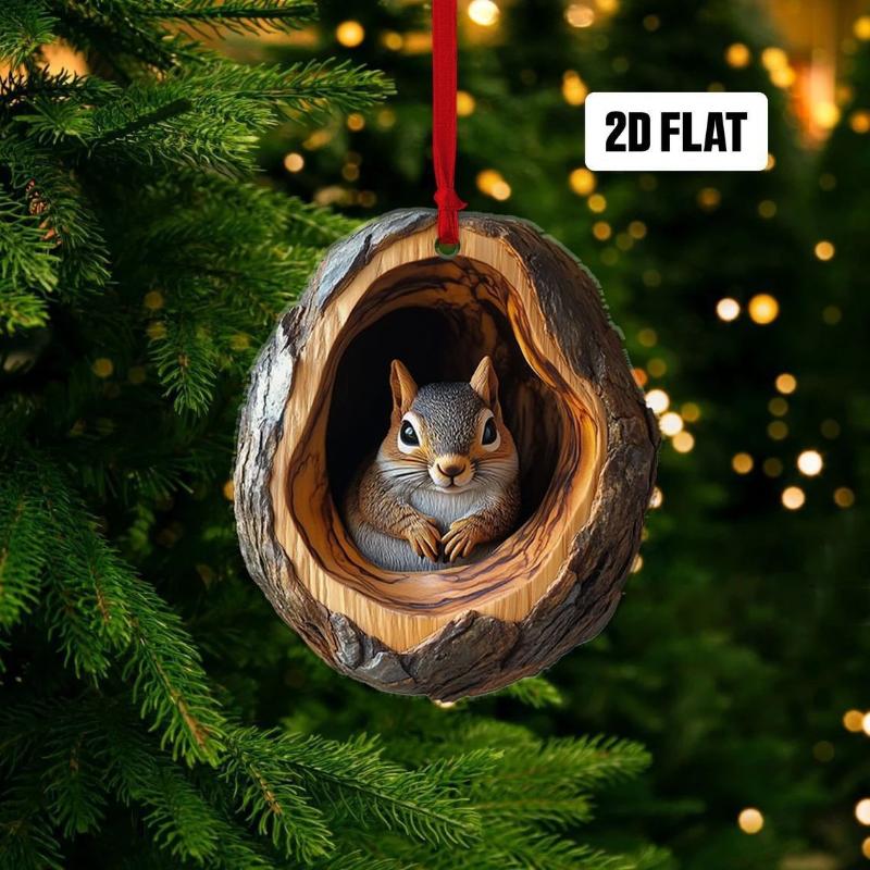 Neue Tier-Weihnachtsornamente 2D Flaches Acryl Vogelanhänger Eule Eichhörnchen Hase Anhänger Weihnachtsbaumdekoration Xmas Hängend
