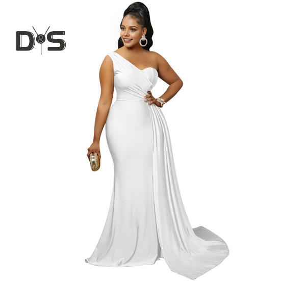 Dámské večerní šaty na jedno rameno Bez rukávů Dělený lem Jednobarevný Plisovaný Jednobarevný Plesový maxi Společenský koktejlový ples