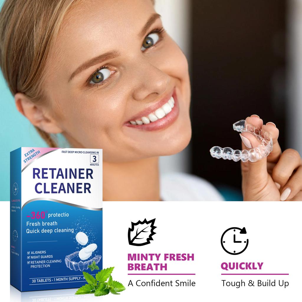 Portable 30-Count Denture Cleaning Tablets Deep-Cleaning Denture Cleanser Daily Denture Care Antibacterial & Odor-Eliminating