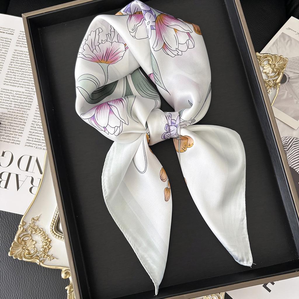 New Luxury Fashion Print 70*70cm Square Scarf Women Soft Satin Hairband Neckerchief Tie Female Headband Foulard Bag Ribbon