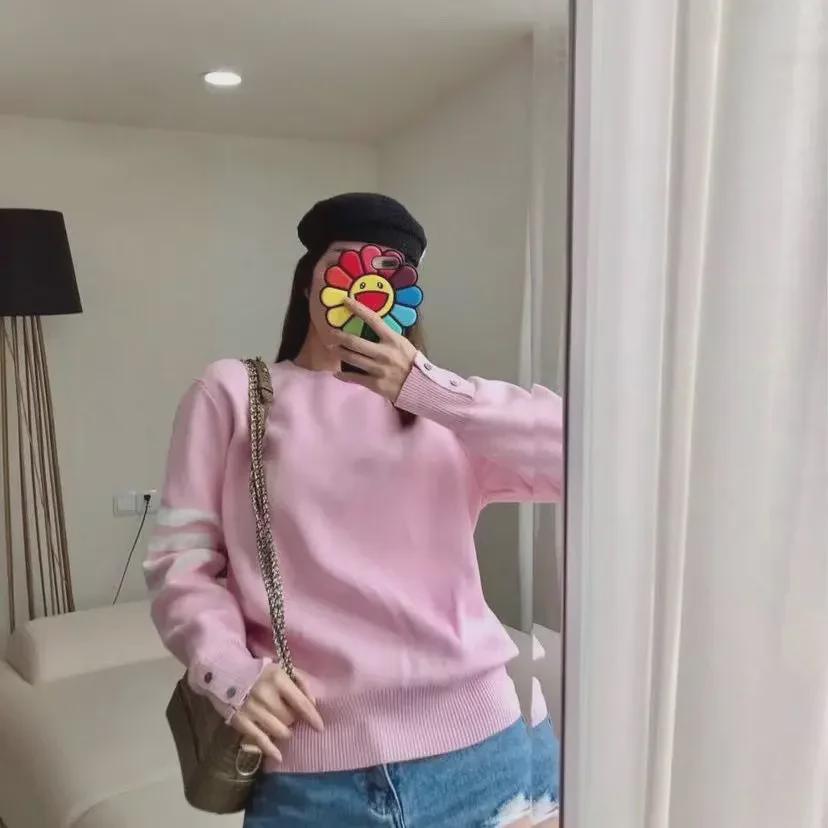 

Женский свободный вязаный свитер-пуловер осень/зима 2023 года с узором TB Four-Bar — повседневный круглый вырез, корейский стиль S