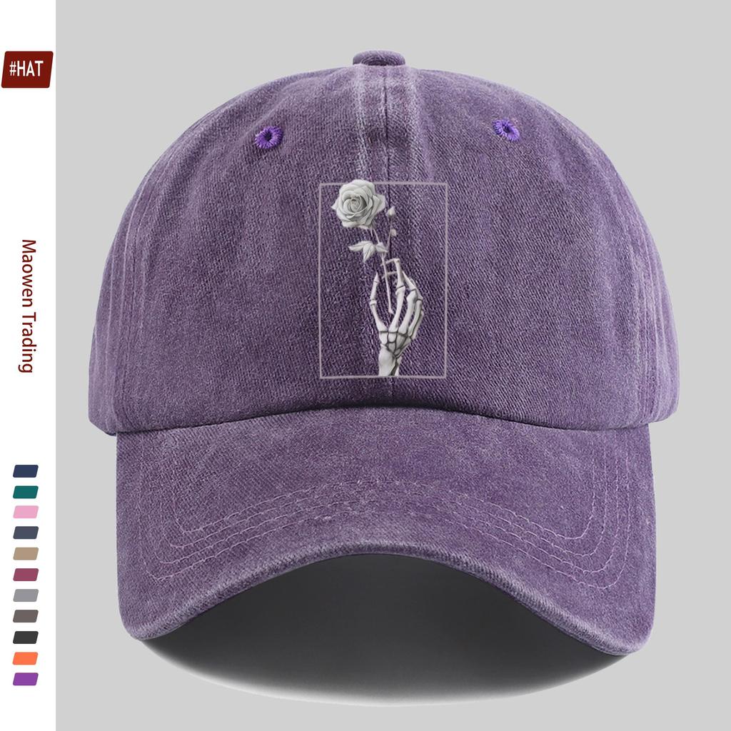 Pc Skull Hand And Rose Print Baseball Cap Trucker Sun Hat Comfortable Lightweight Papa Hat Dad Mom Beach Party Decor Hat St