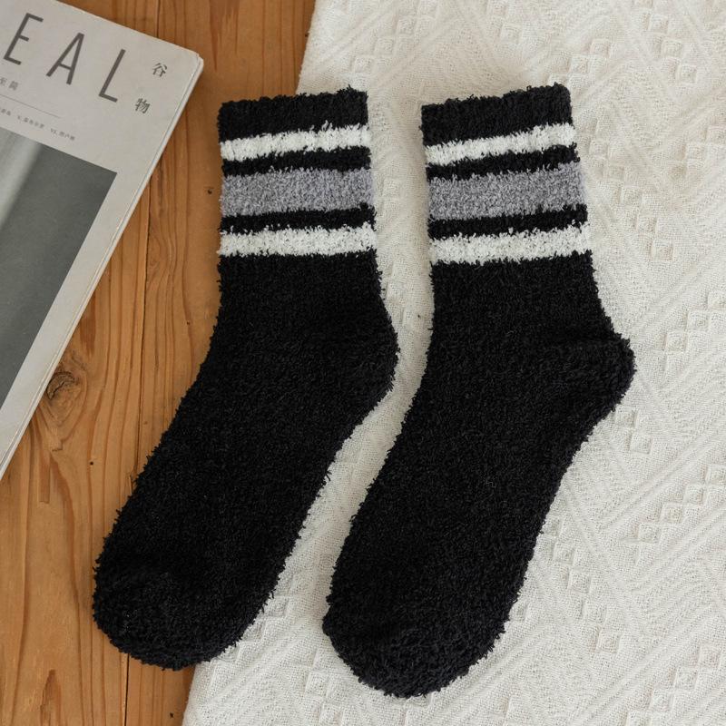5/10 Pairs Striped Coral Fleece Socks for Men Winter Thickened Warm Mid Calf Socks Home Floor Socks Comfortable