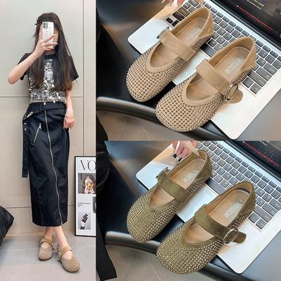Chaussures plates Mary Jane pour femmes grande taille automne nouveau rétro strass bouche peu profonde boucle un mot chaussures simples chaussures Doudou