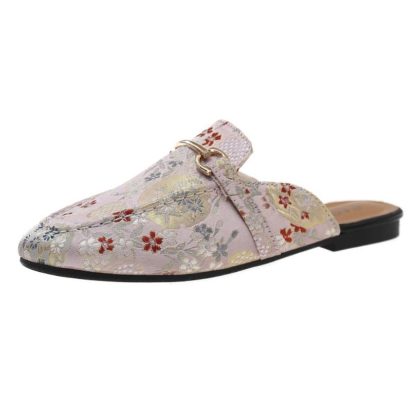 Fashion Plus Size British Style Metal Embroidery Mule Shoes for Women Low Heel Square Toe Slip-On Sandals 2025 Summer Casual Footwear 35 5583₽