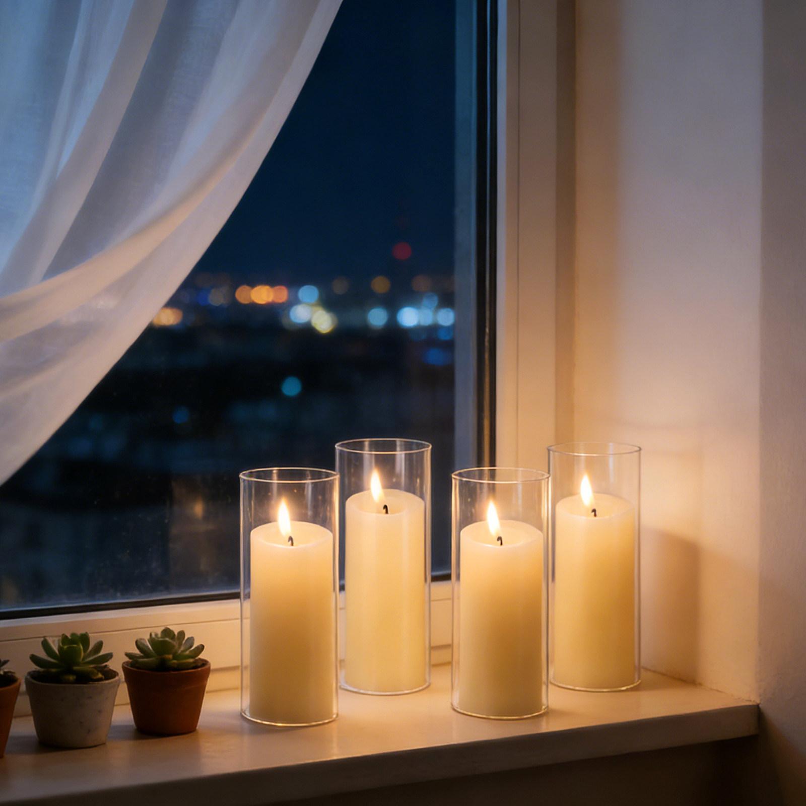 

4Pcs Simple Chic Cylindrical Glass Cup Covers High Borosilicate Material Windproof Flame Diffuser for Decor LED 15X6X6CM