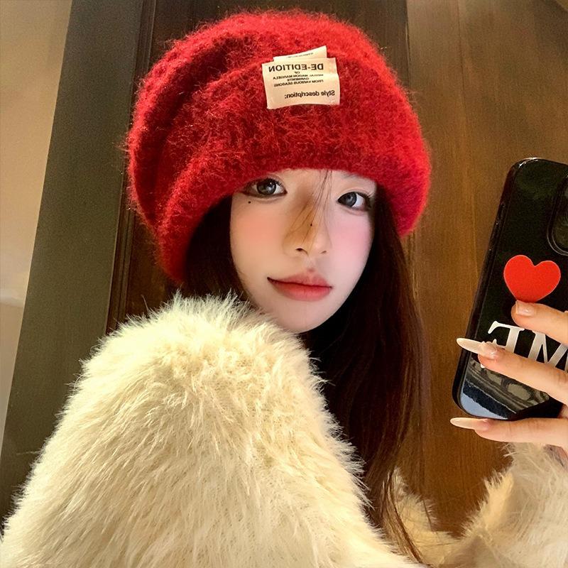 Autumn and Winter Hats Women's Big Head Circumference Knitted Hats Fashionable Versatile Wool Hats Fleece Ear Protectors Warm Cold Hats
