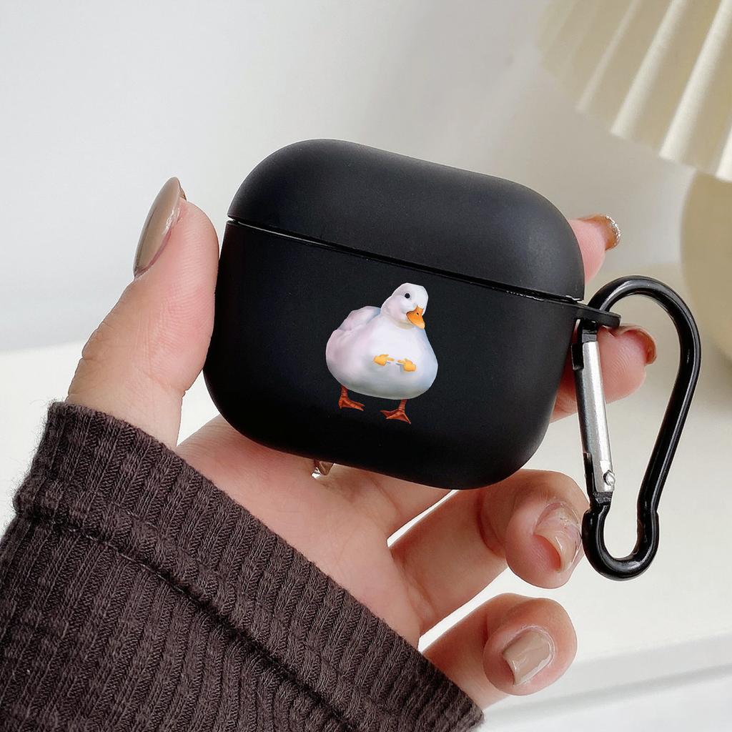 Cartoon Doubt Duck With Hook For Airpod Pro 3 Pro2 Black Protective Cover Silicone Case for Apple Airpods 2 1 Earphone Cases