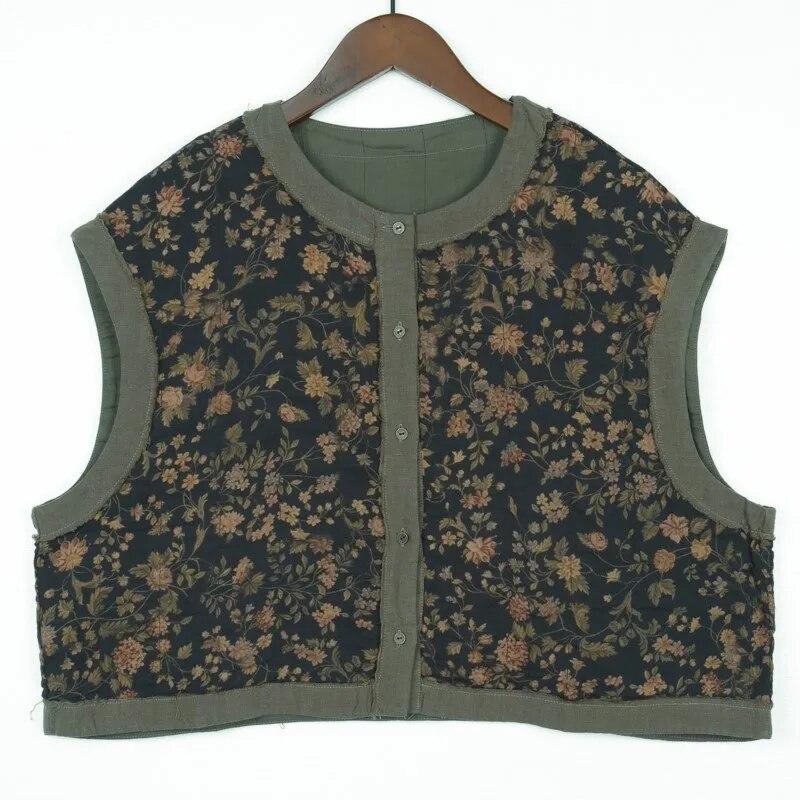 Johnature Veste din bumbac cu imprimeuri florale pentru femei Paltoane cu gât O nasturi de primăvară în stil chinezesc de înaltă calitate.