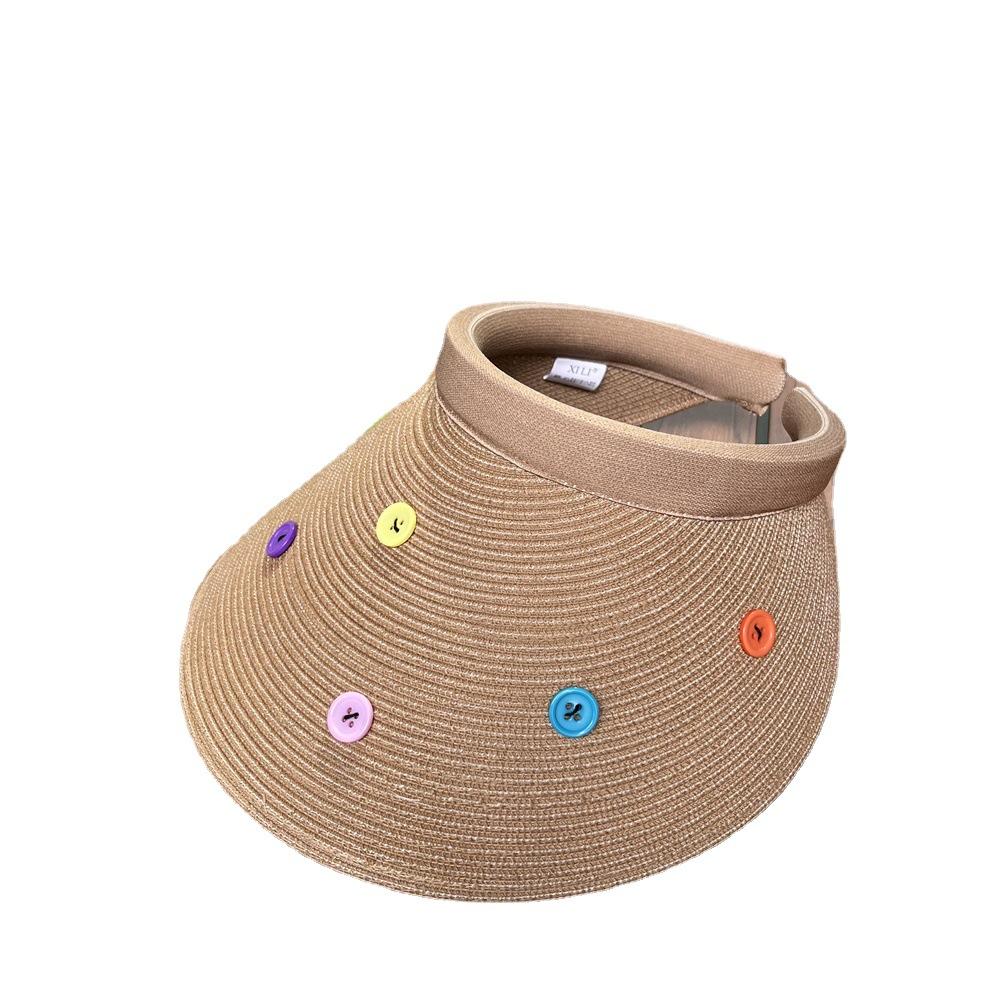 UV UV Protection Straw Empty Top Sunscreen Hat Women's Summer Brim Button Headband Sun Hat