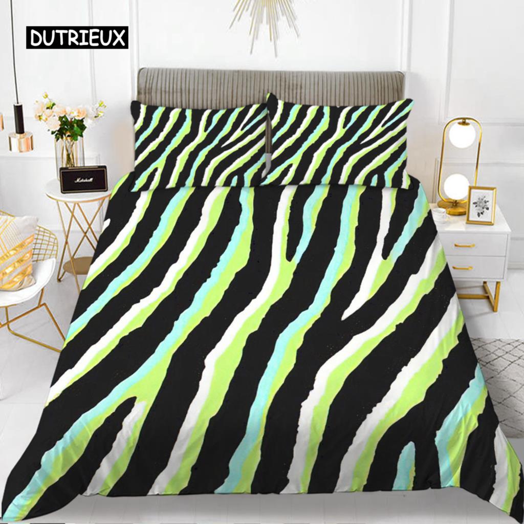 Zebra Print Duvet Cover Set King Polyester Red Black Stripes Bedding Set Wild Animal Zebra Wildlife Skin Quilt Cover for Girls