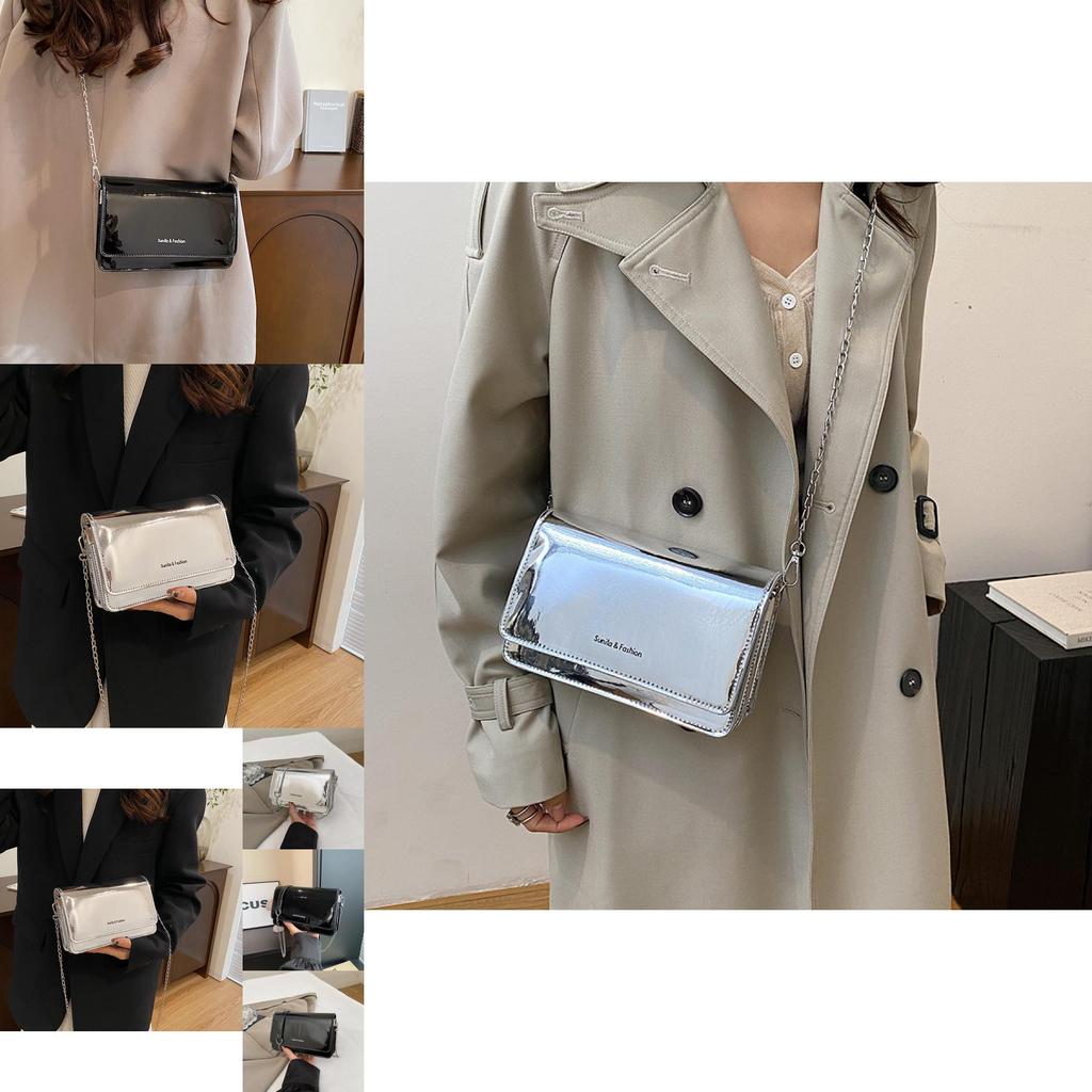 Trendy Chic Crossbody Bag Stylish Casual Square Design For Everyday Use In Black And Silver
