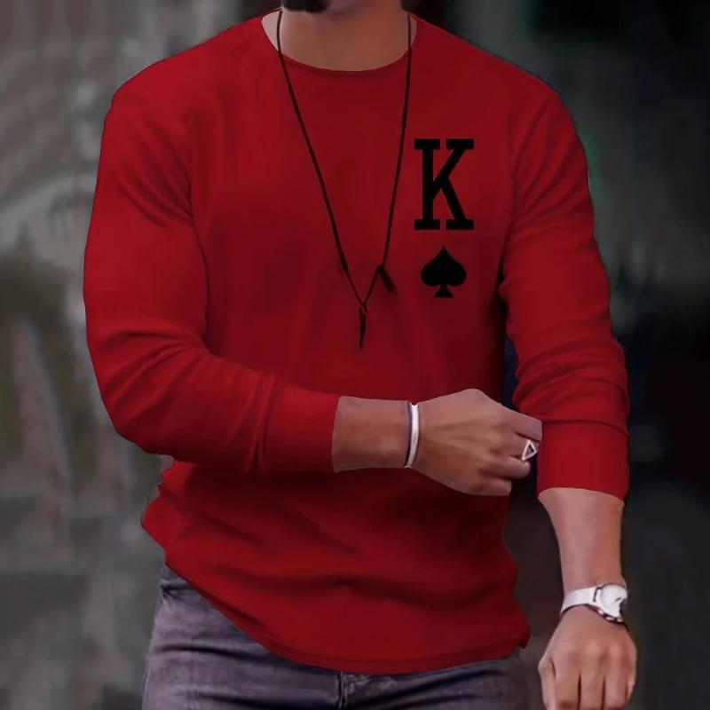 2025 New Arrival Fashion Men's Long Sleeve T-shirts Poker Printed Loose O-neck Tops Oversized Daily T Shirt For Men